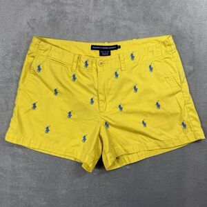 Ralph Lauren Sport Shorts Women’s 6 Yellow With All Over Embroidered Logo Preppy